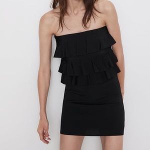 NWT Zara black ruffle body con dress size small